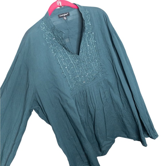Greater Good Tops - Greater‎ Good Tunic Top Plus 3XL Embroidered Embellished Bohemian Boho Green